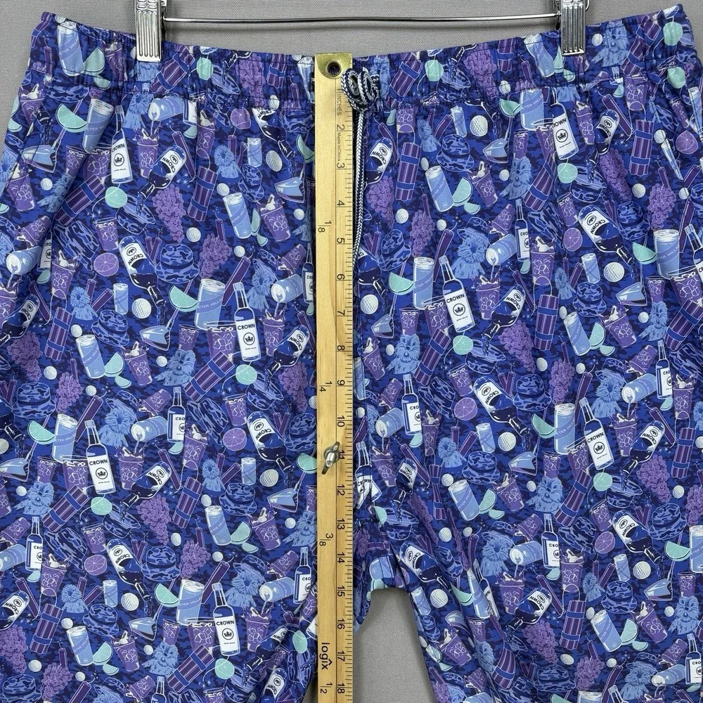 Peter Millar Seaside Performance Swim Trunks Mens XL AOP Purple Bottle Print EUC